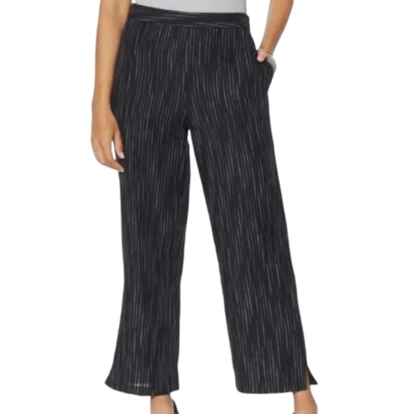 MarlaWynne Pants - NWT Marla Wynne Womens Size 14 Black White Straited Linen Wide-Leg Ankle Pants